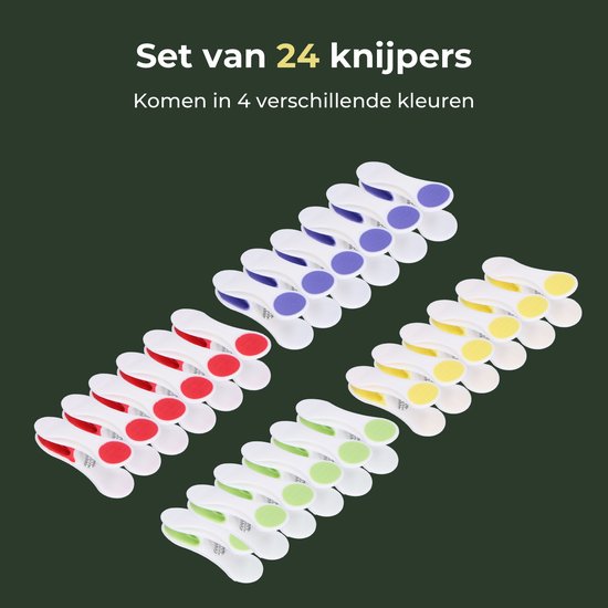 Gandria Wasknijpers 24 Stuks - Kunststof Wasknijpers - Set van 24 Plastic Knijpers - Wasrek Knijpers 10 Kg - 4 Kleuren