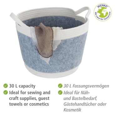 WENKO Bea Opbergmand Zwart - Ø35 x 26 cm - Katoen/Polyester