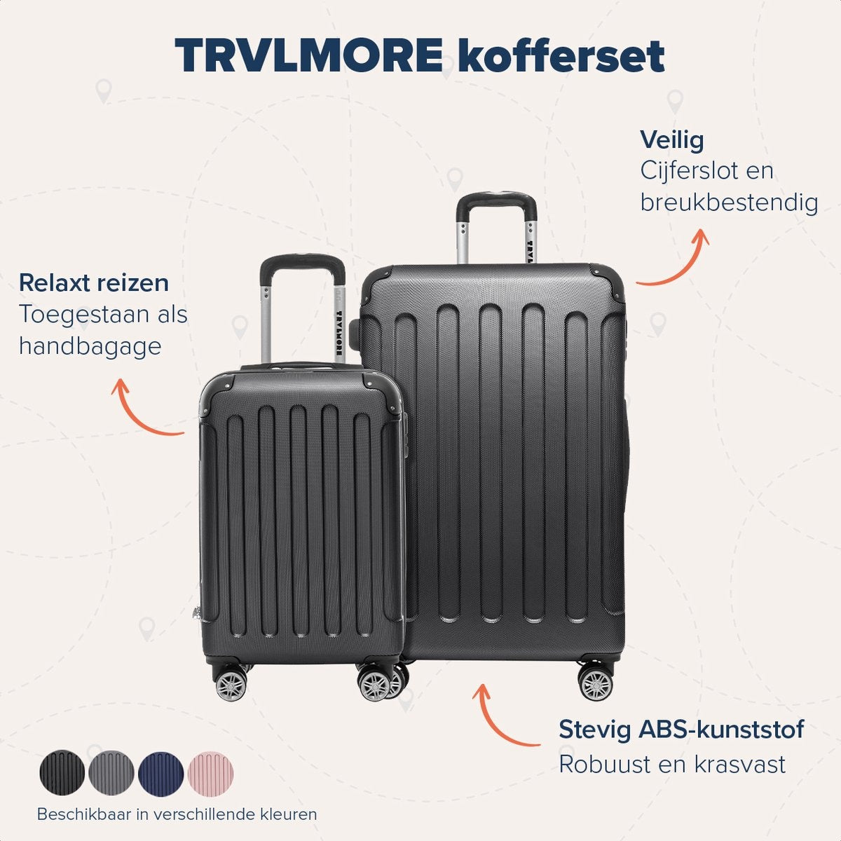 TRVLMORE Kofferset - 2 Delig - 38L Handbagage + 110L Ruimbagage - Zwart