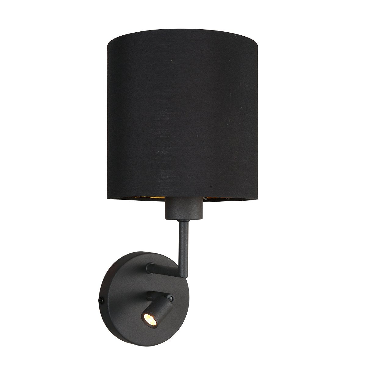 Wandlamp Noor 1562ZW - Verstelbaar met leeslampje, Goud/Zwart, Metaal/Textiel, Mexlite - Tijdloos Design voor Binnengebruik