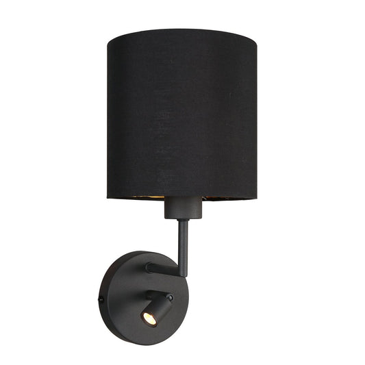 Wandlamp Noor 1562ZW - Verstelbaar met leeslampje, Goud/Zwart, Metaal/Textiel, Mexlite - Tijdloos Design voor Binnengebruik
