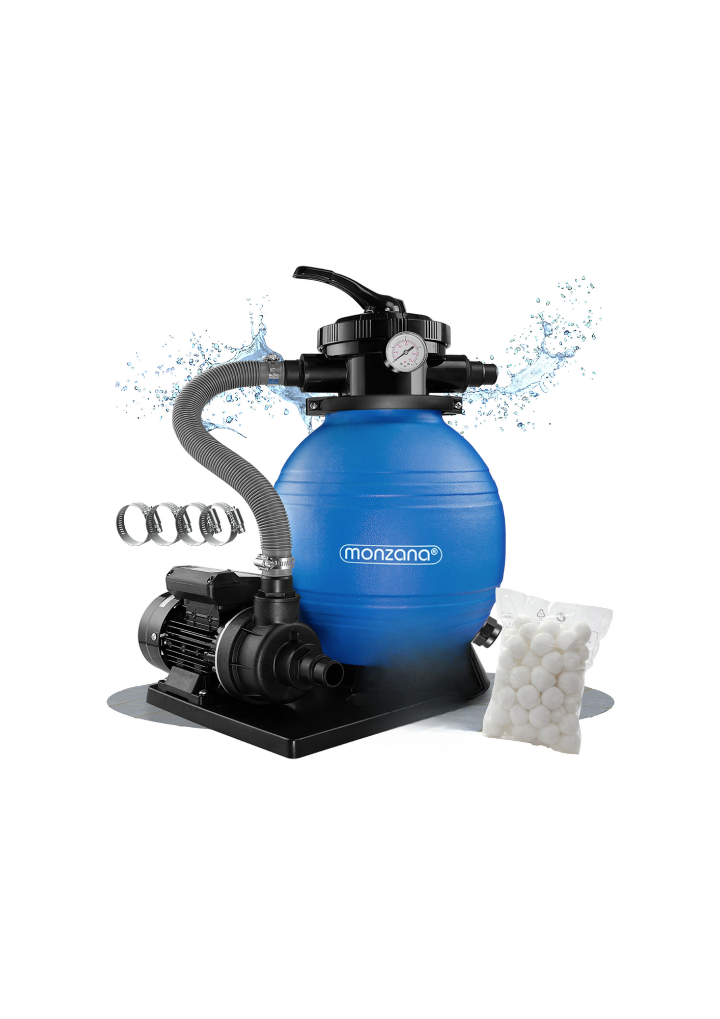 Monzana Zandfiltersysteem 10.200 l/h - 7 Wegklep Ø32-38mm Blauw