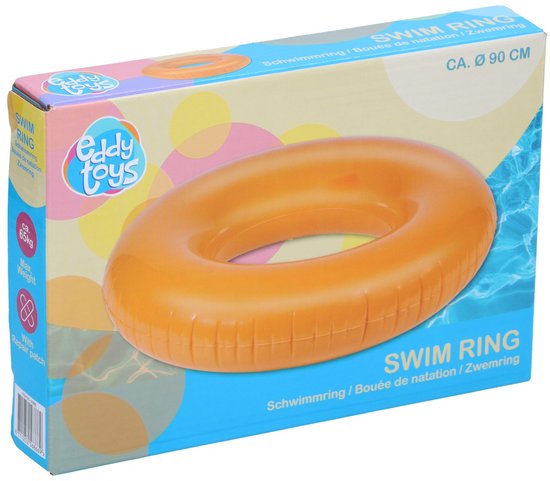 Eddy Toys Zwemring Ø 90 cm - Opblaasbare Zwemband - Opblaasband - Max 65 kg - Inclusief Reparatiepatch - Oranje