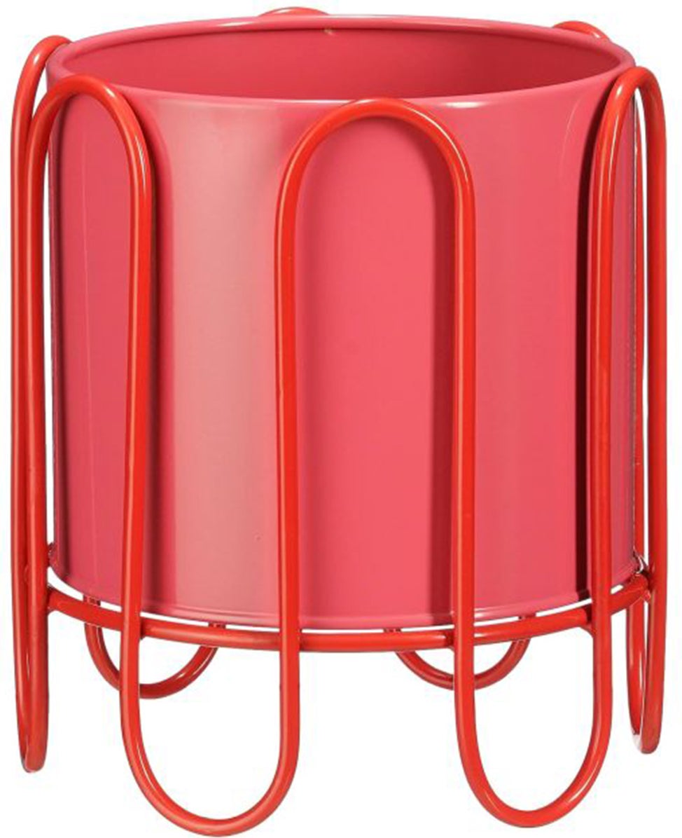 Mica Decorations Dione Bloempot op Standaard - Ø 23 x 21,5 cm - Metaal - Rood/Roze