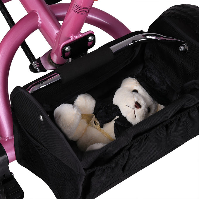 Kinderfiets/driewieler - Roze - Duwstang - klapdak - opklapbare voetsteun - incl. mandje
