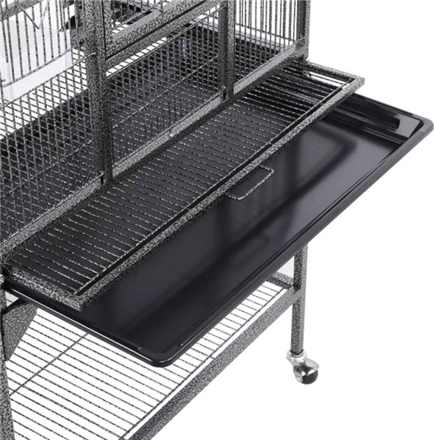 Yaheetech Vogelkooi Met Verrijdbaar Onderstel – Voorzien Van Uitneembare Lade En Extra Opbergplank En 4 Voerbakjes – Voor Parkieten Vinken En Kanaries – Zwart Gepoedercoat Metaal – 61 x 43 x 136 cm