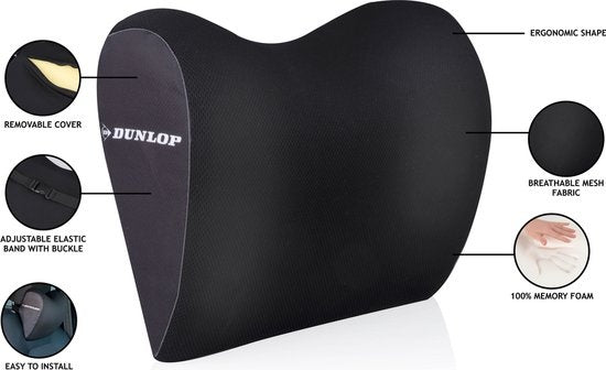Dunlop Neksteun - Nekkussen Autostoel - 100% Memory Foam - Universele Pasvorm - Zwart