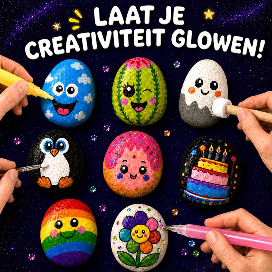 Vaive Stenen Schilderen 2109-delig – Glow in the Dark Happy Stones Knutsel Pakket – Knutselen - Knutselset voor Meisjes & Jongens - Knutselpakketten
