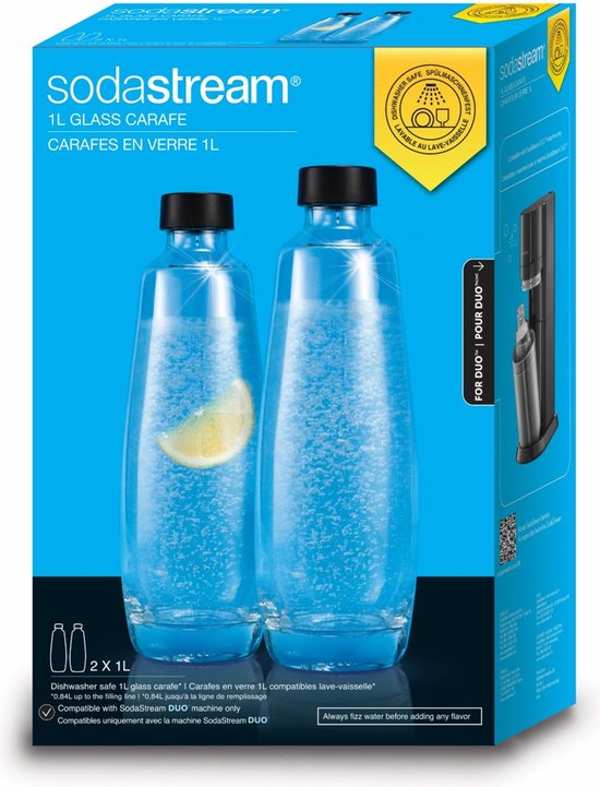 SodaStream Glazen Karaffen 1L Duo Pack | 2 Stuks | Alleen geschikt voor SodaStream DUO Bruiswatertoestel