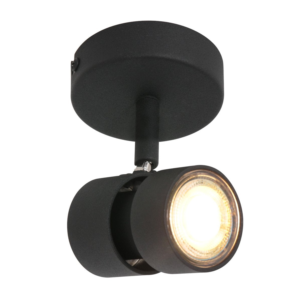 Spot Natasja 7901ZW zwarte 1-lichts spot van metaal met dimbare GU10 lichtbron, modern en draaibaar, geschikt voor binnen gebruik, Steinhauer