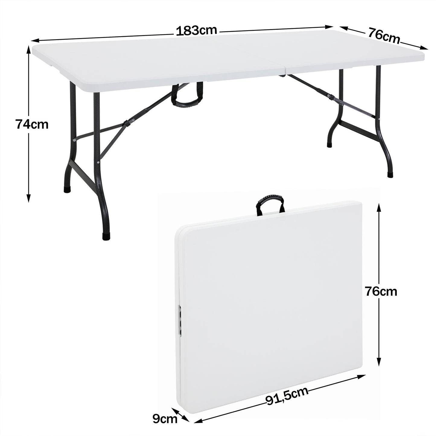 Casaria Tuintafel – 183x76cm Klapbaar Weerbestendig Draaggreep - Wit