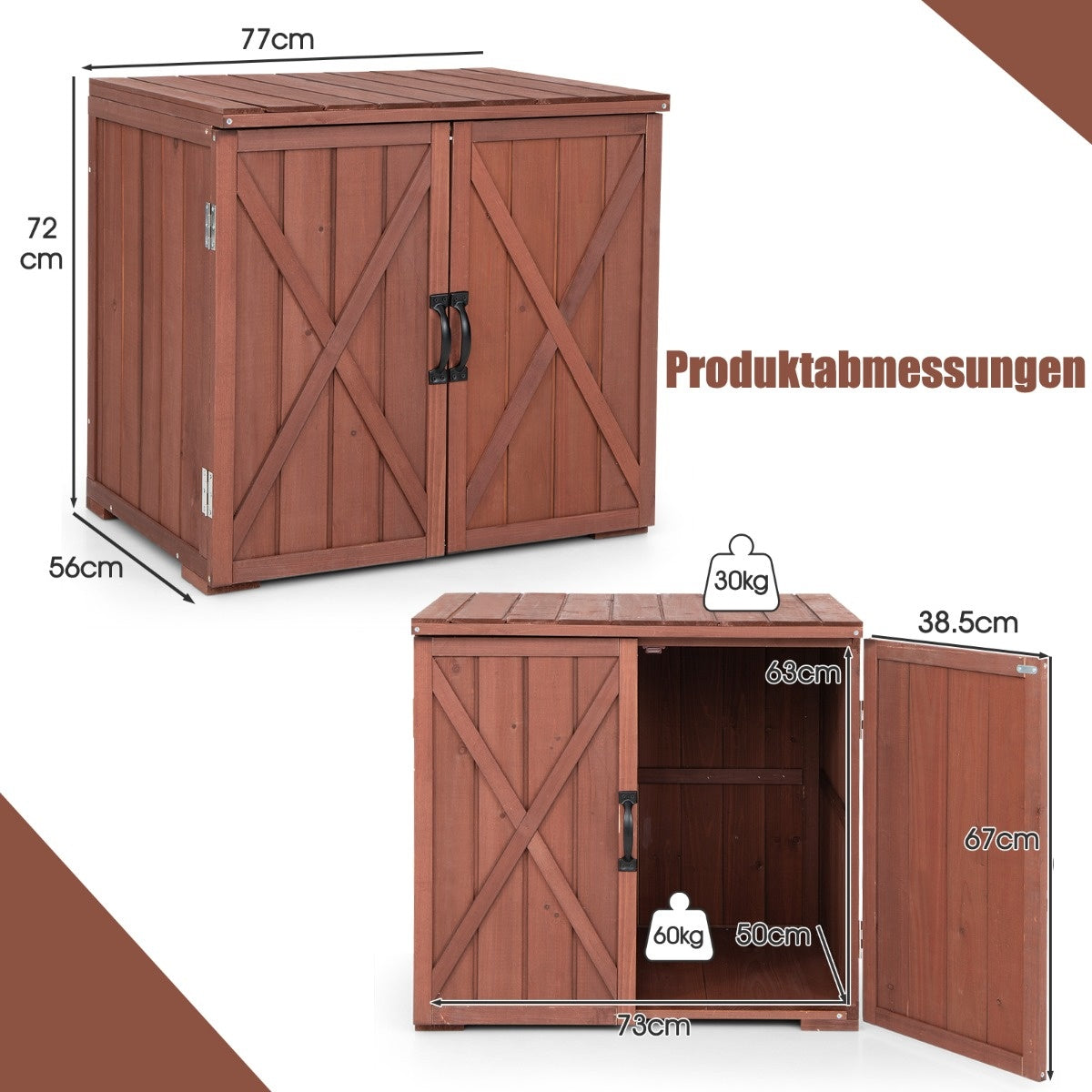 Coast Tuinbox - Opbergbox voor Tuin - Incl Dubbele Deuren - Bruin - 77 x 56 x 72 cm
