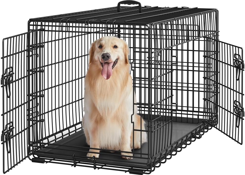 Yaheetech Opvouwbare Hondenbench XL - 107 x 66 x 74,5 cm - 2 Deuren met Tussenschot en Uitneembare Bodem - Zwart