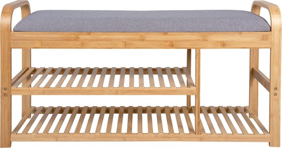 Leitmotiv Bank Arch - Bamboe met Grijs Kussen - 100x33x50 cm - Modern/Scandinavisch