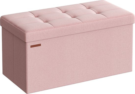 Opbergkruk - Ottomaanse Bank - Speelgoedkist Organizer - MDF & Linnen - Pastelroze