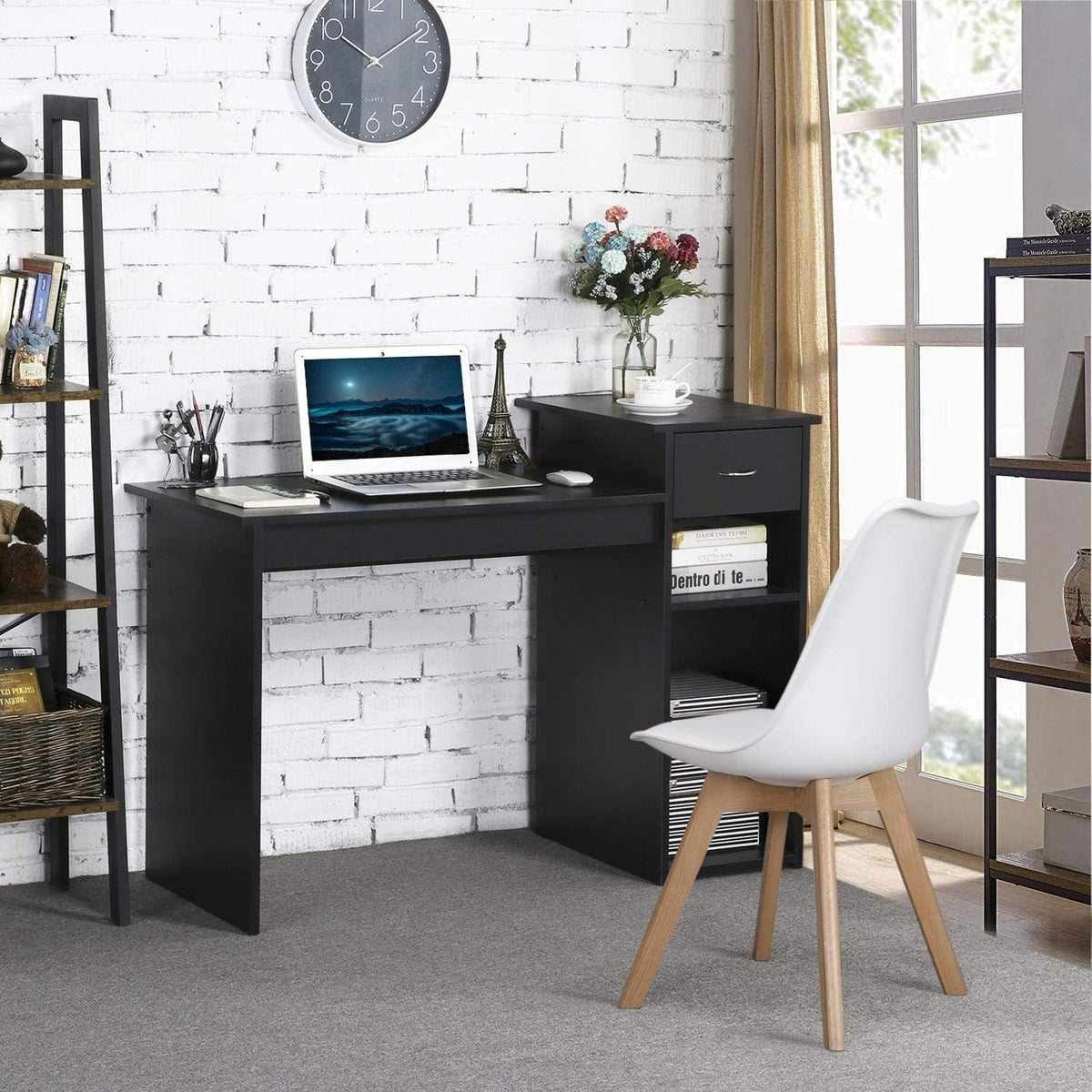Yaheetech Computertafel - Met Lade en 2 Legplanken - 112 x 50 x 82 cm - Zwart