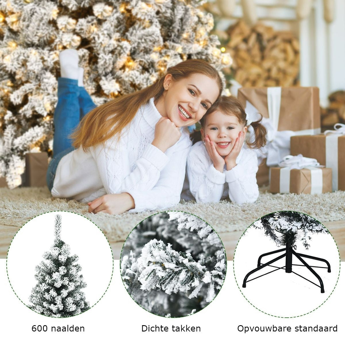 Coast - Besneeuwde Kunstkerstboom - MET LED-verlichting - 600 Takken - PVC - 180 cm
