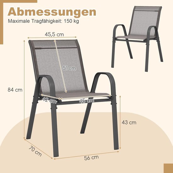 Coast Tuinstoelen - Set van 4 - Stapelbaar - Max. 150 kg - 56 x 70 x 84 cm - Grijs