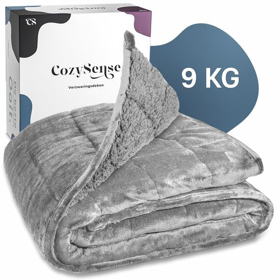 CozySense® Verzwaringsdeken 9 kg - Weighted Blanket - Zwaartedeken - GLASS-Flow® Drukverdeling - 135x200 - Flanelfluweel & Sherpa - Hypoallergeen - Grijs