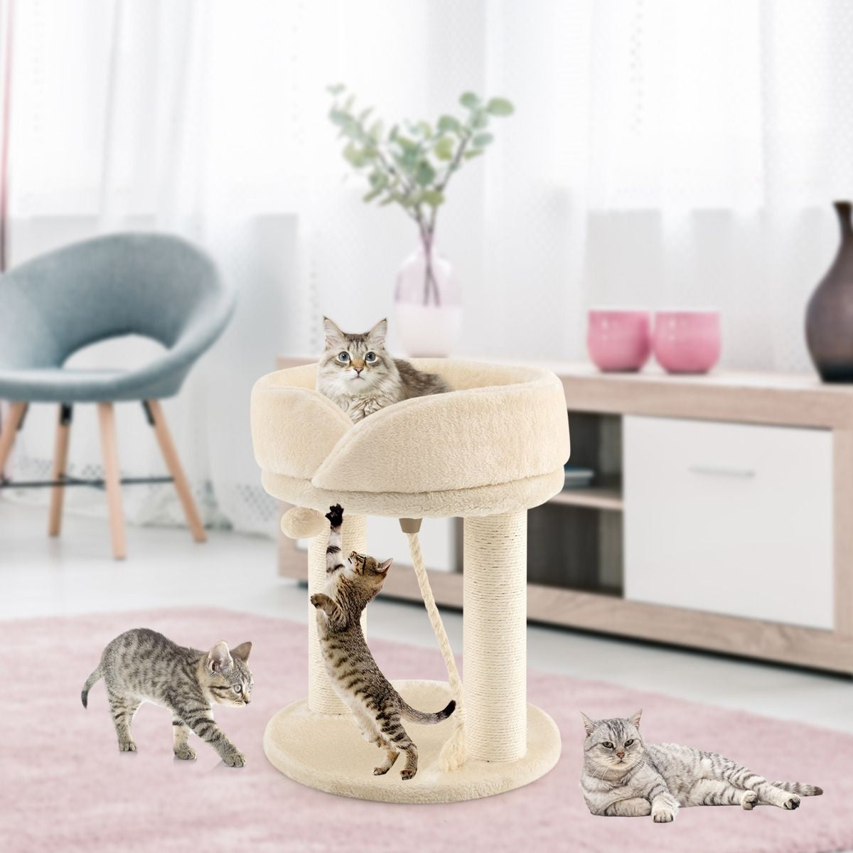 Coast Cat Tree Cat krabpaal met zachte stoel sistale toren voor katten beige