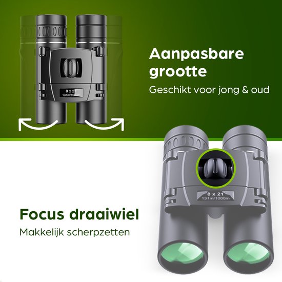 Exortus® FMC Compacte Verrekijker voor Volwassenen & Kinderen – Spotting Scope Telescoop 8x21 – Met Draagtas & Nekkoord – Vogel Spotten, Reizen, Jagen