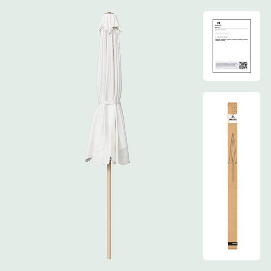 LifeGoods Parasol - Tuin - Balkonparasol - 200x125cm - 30° Kantelbaar - Waterdicht - UPF50+ - Houtkleurige coating - Crème