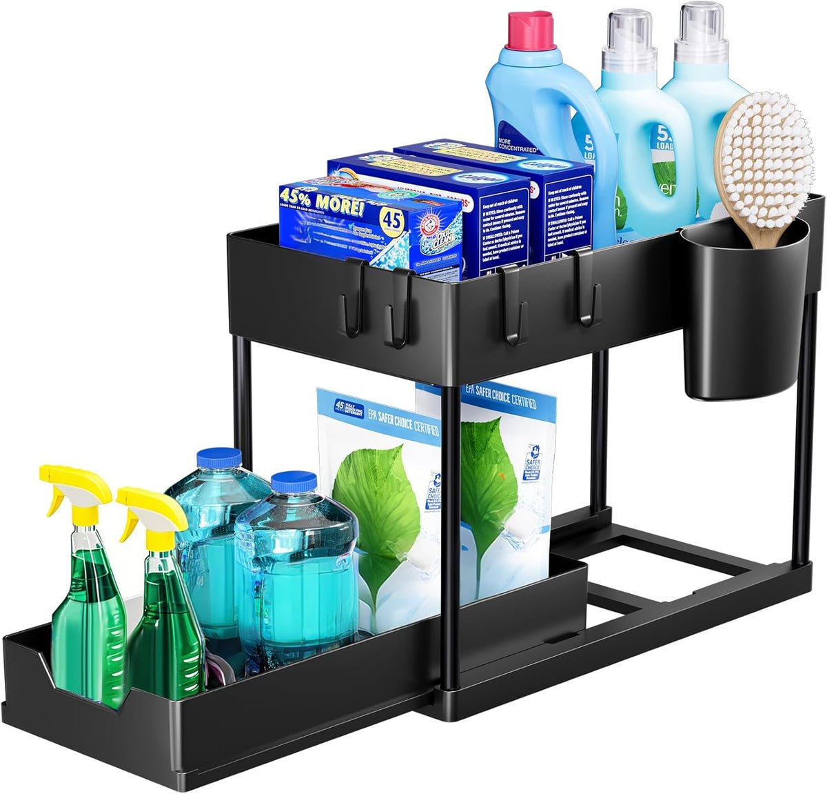 Gootsteenkast organizer met uitschuiflade - 2 niveaus - 39,5 x 21,5 x 35,5 cm - Zwart