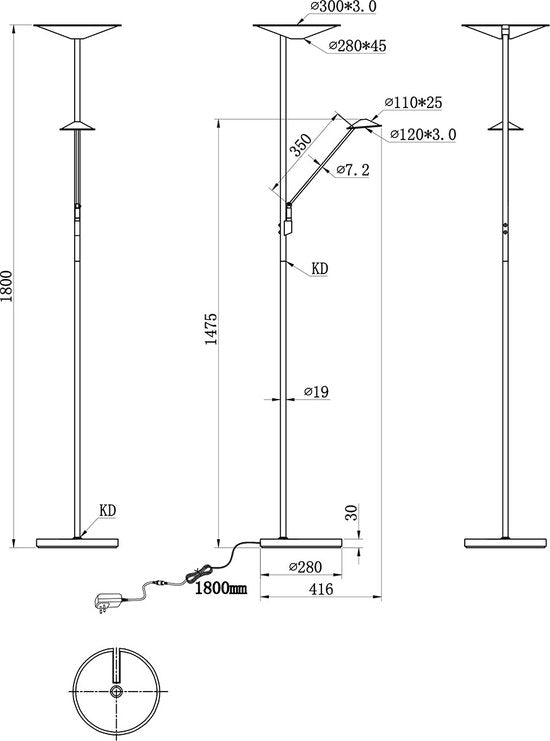 Trio leuchten Brantford - LED Vloerlamp - 36.5W - Aanpasbare Kleur - Dimbaar - Rond - Zwart - Aluminium
