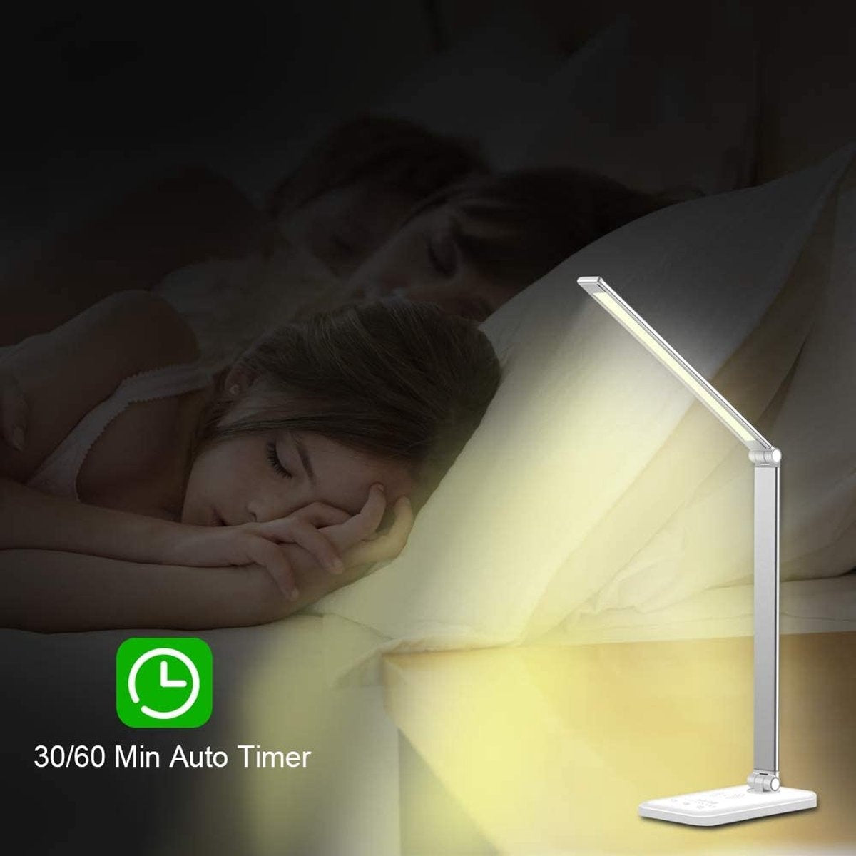 Fuegobird EK009 LED Bureaulamp – Bedrade – Draadloos Opladen Voor Telefoon – Dimbaar – Opvouwbaar – Smart Touch - Qi-Technologie – Wit