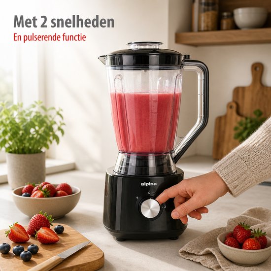 alpina 3-in-1 Foodprocessor, Blender en Smoothie Maker - Keukenmachine Multifunctioneel - Groentesnijder - Hakmolen - 2L - BPA-Vrij - Vaatwasserbestendig - FP413GS - Zwart