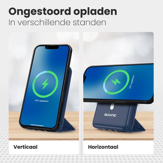Auronic Powerbank - 10000 mAh - Geschikt voor iPhone 12/13/14/15 en MagSafe - 22.5W - Draadloos opladen - Blauw
