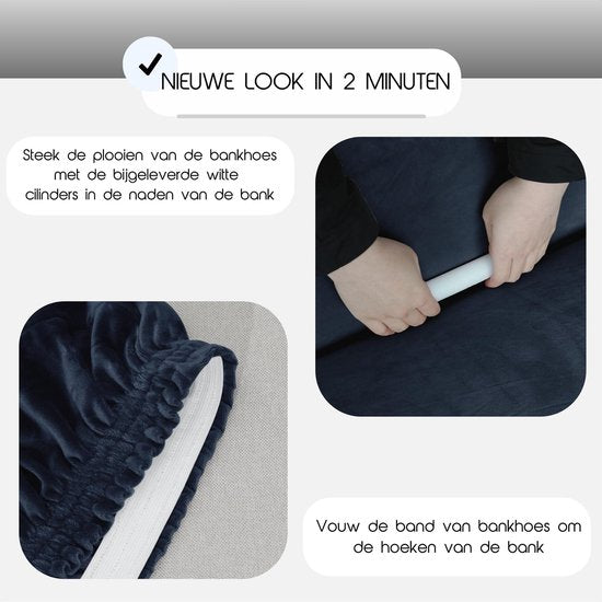 Hilvard - Bankhoes 3 zitsbanken - (185 - 230 cm) - Donkerblauw - Velvet - Stretch - Bankbeschermer - Meubelhoes - Tegen beschadigingen en vlekken - Zetelhoes - Zetelovertrek
