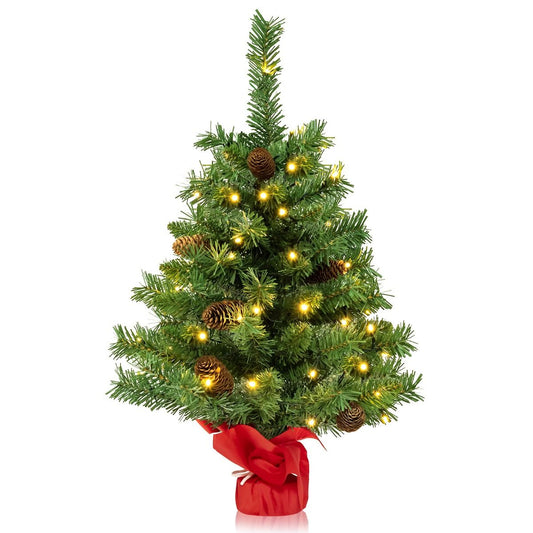 Coast Kunstkerstboom met Ledverlichting en Dennenappels – Tafelkerstboom met Cementbasis – Groen – 64 cm