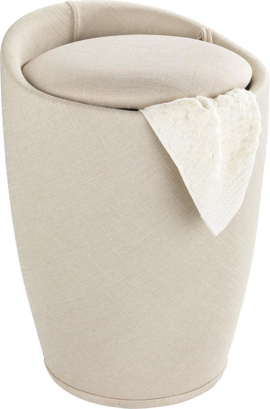 Wasmand creme met uitneembare waszak / poef / zit / kruk