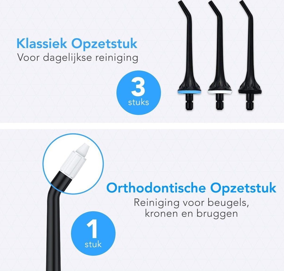 LifeGoods Flos Opzetstuk - 4 Stuks - Voor Flosapparaat - Zwart/Wit/Groen/Blauw