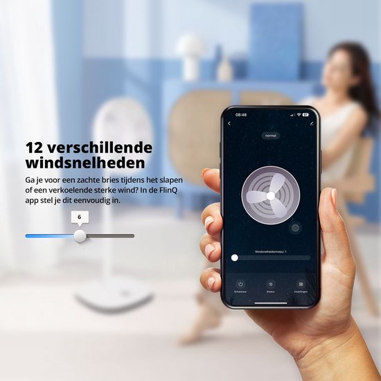 FlinQ Statiefventilator -  Stil  met 90° Draaibeweging - Bedienen met App of Afstandsbediening - Wit