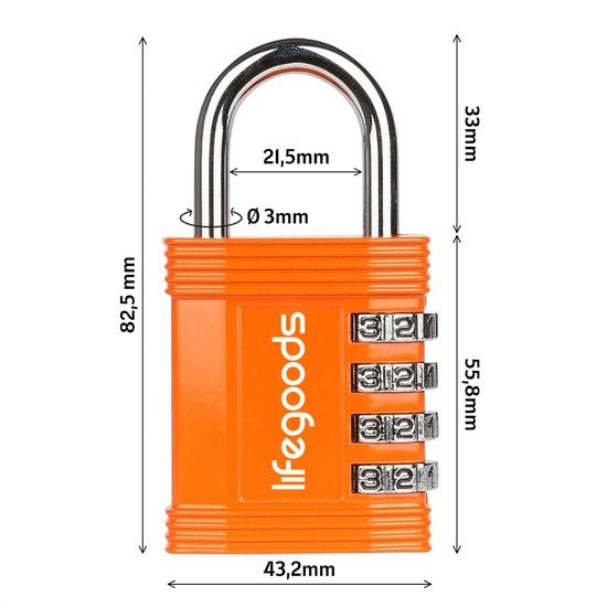 LifeGoods Hangslot - Cijferslot - Kofferslot - Reisslot - 4-Cijfers - Weerbestendig - Oranje