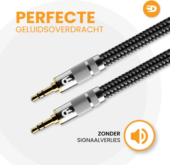 Premium AUX Kabel 3.5 mm - Nylon Audiokabel - Verguld - Mannetje naar Mannetje - Zilver - 3 meter