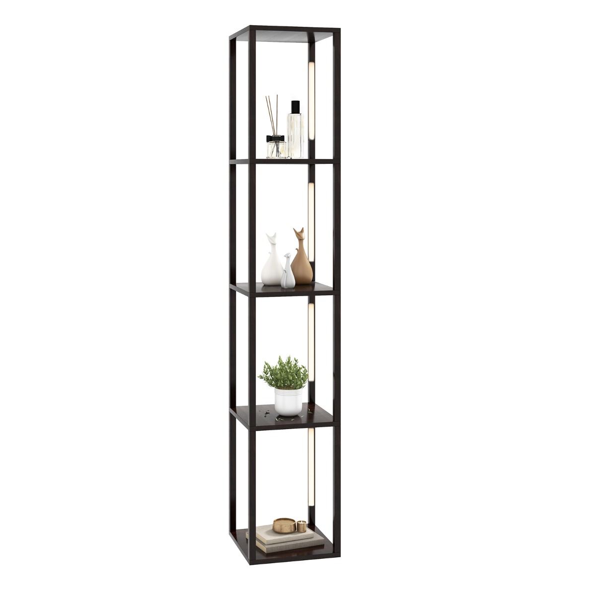 Coast Vloerlamp met Opbergrekken - 3-traps dimbare LED-verlichting - 4 planken - bruin - 163 cm