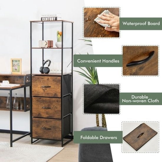Coast Staande Boekenkast Met Laden - 43 x 39 x 156 cm - Bruin