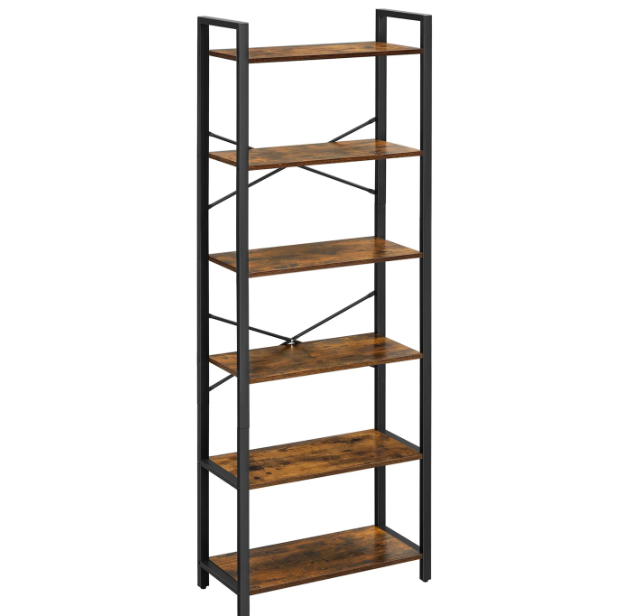 Joyfurnos Boekenkast 6 Niveaus - Industrieel - 30 x 66 x 186 cm - Greige/Zwart