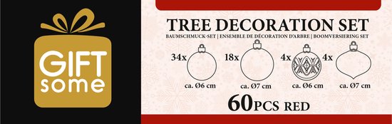Giftsome Rode Kerstballen Set - 60 Stuks Kunststof Kerstballen - 6/7 cm