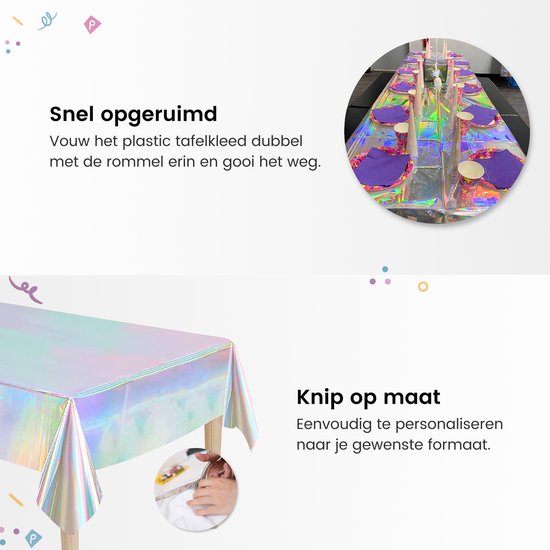 Partizzle 2x Plastic Wegwerp Tafelkleed - Unicorn Party Versiering - Zeemeermin Verjaardag - Holografisch Regenboog - 274 x 137 cm