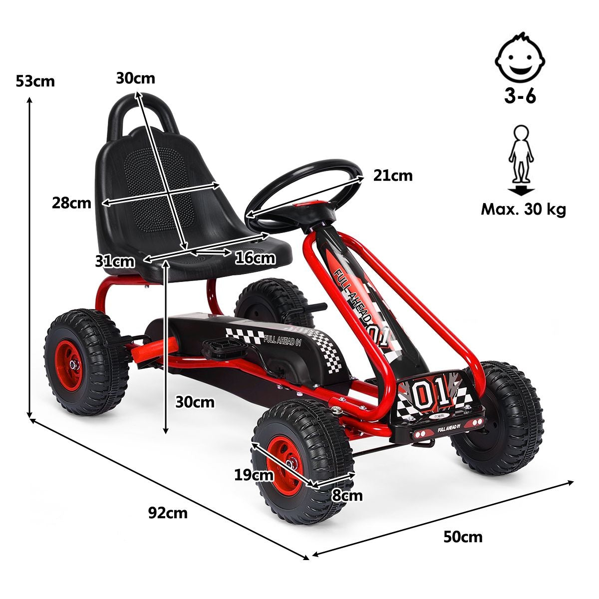 Coast Kart Go Pedaalwagen 30kg Pedaalvoertuig Met Handrem - 3-6 jaar - Rood