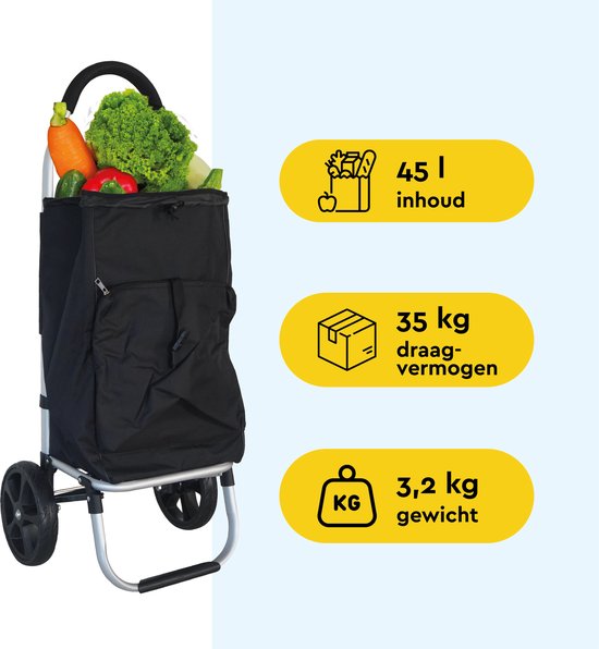 BRASQ Boodschappentrolley - 45 Liter - Boodschappenwagen met Koelvak - Inklapbaar - Weerbestendig - tot 35KG - Aluminium Frame