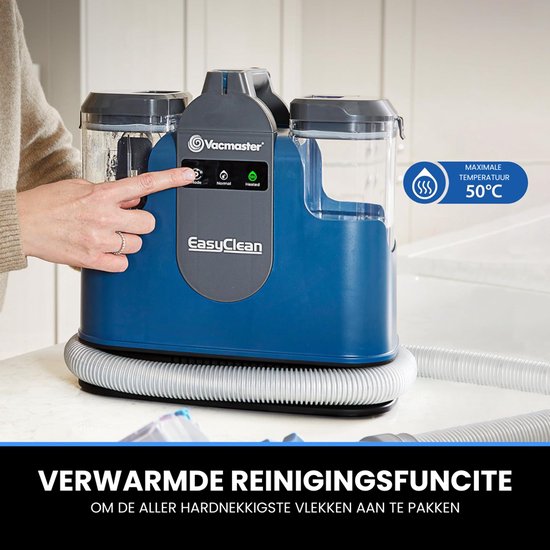 Vacmaster Easyclean Thermo - Verwarmde Tapijtreiniger - Vlekkenreiniger Verwarmbaar tot 50 °C - Reinigingsmachine met Verwarmingsfunctie - Meubelreiniger 1200W - Zetelreiniger met Schoonmaakmiddel