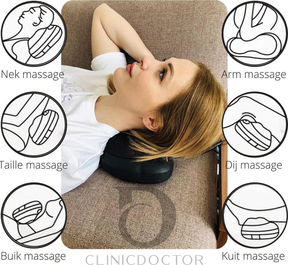 Auronic Shiatsu Massage Kussen - Elektrisch Nek en Rug Apparaat - met Warmte Functie – Zwart