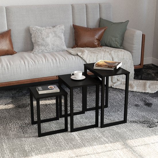 Stoere Industriële Zwarte Bijzettafel Set van 3: Ruimtebesparing met Stijl