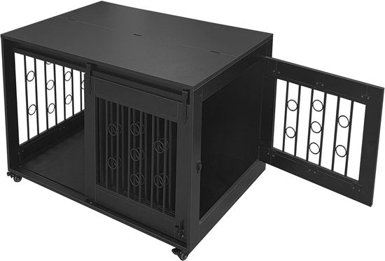 Hondenhok op wieltjes - bench voor 2 honden verrijdbaar - hondenbech - voor puppy en kleine honden - 2 afzonderlijke ruimtes