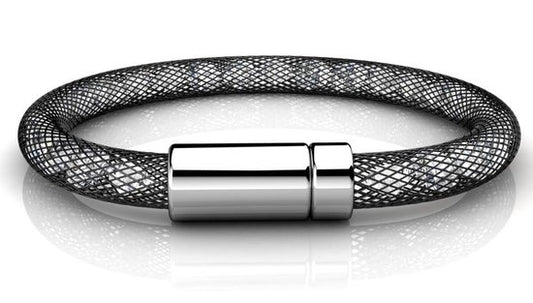 Zwarte Mesh Armband met Kristallen – Dames Armband – Luxe Giftbox – Cadeau